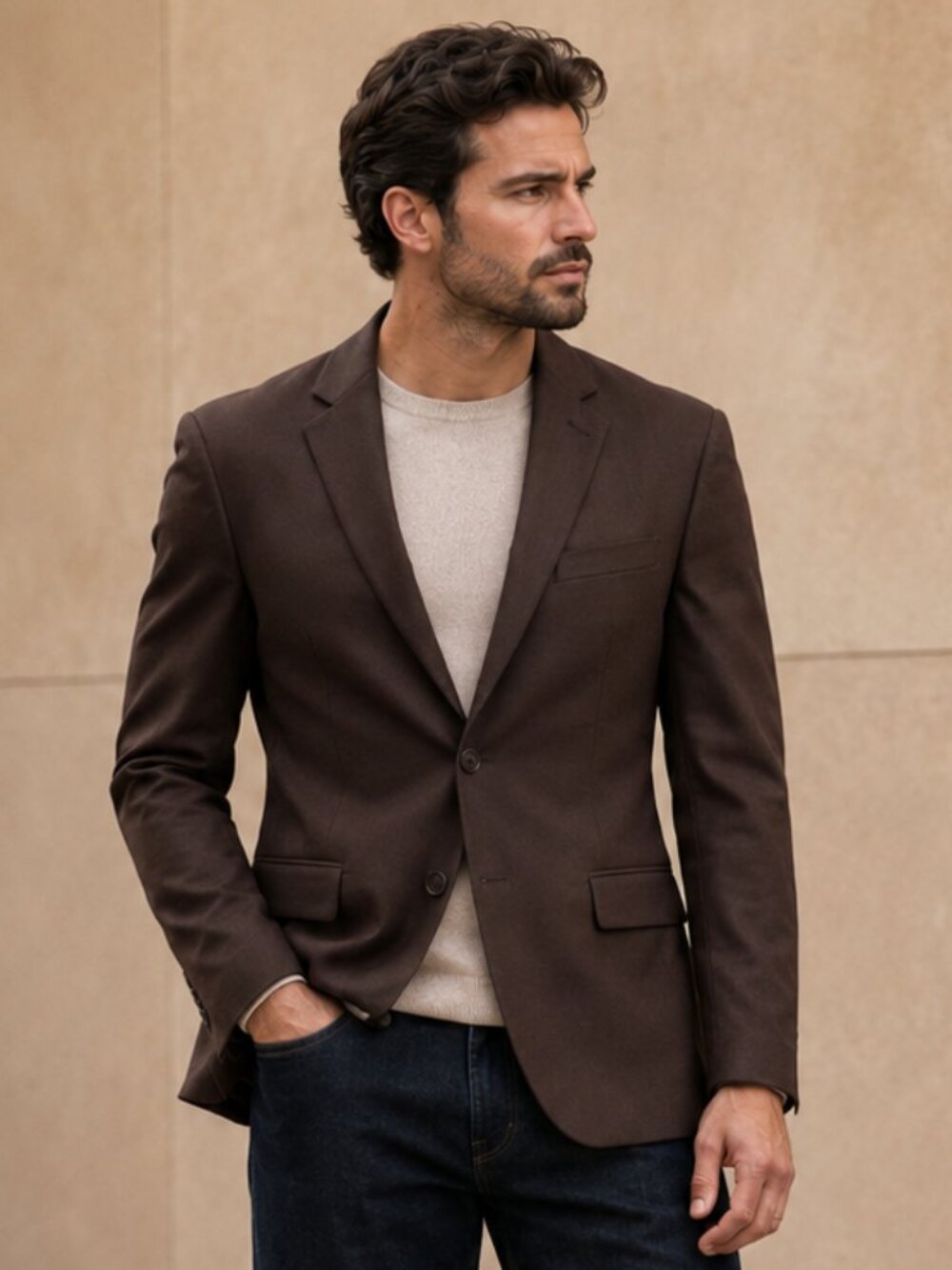 Statement Platinum Super 180’s 100% Wool Cocoa Brown Blazer Suit Jacket 46L NWT